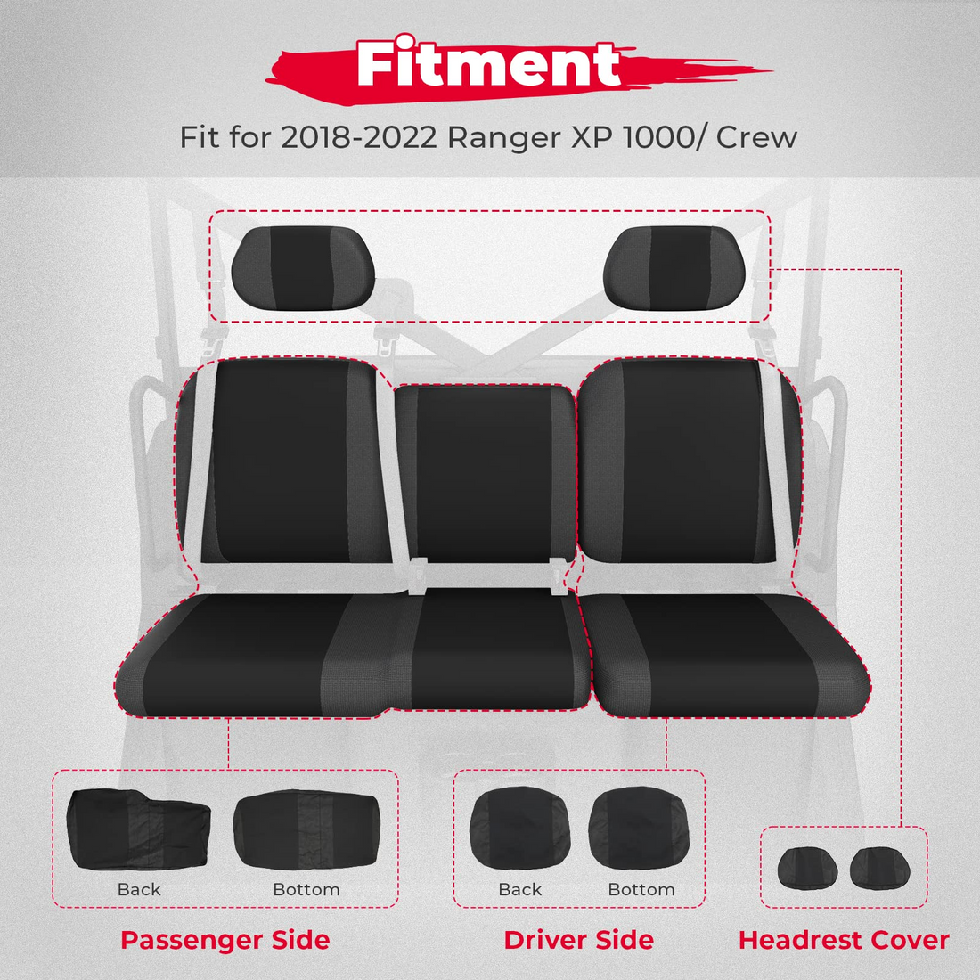 Split Bench Seat Covers for Polaris Ranger XP 1000 / CREW (6 PCS) - view 7